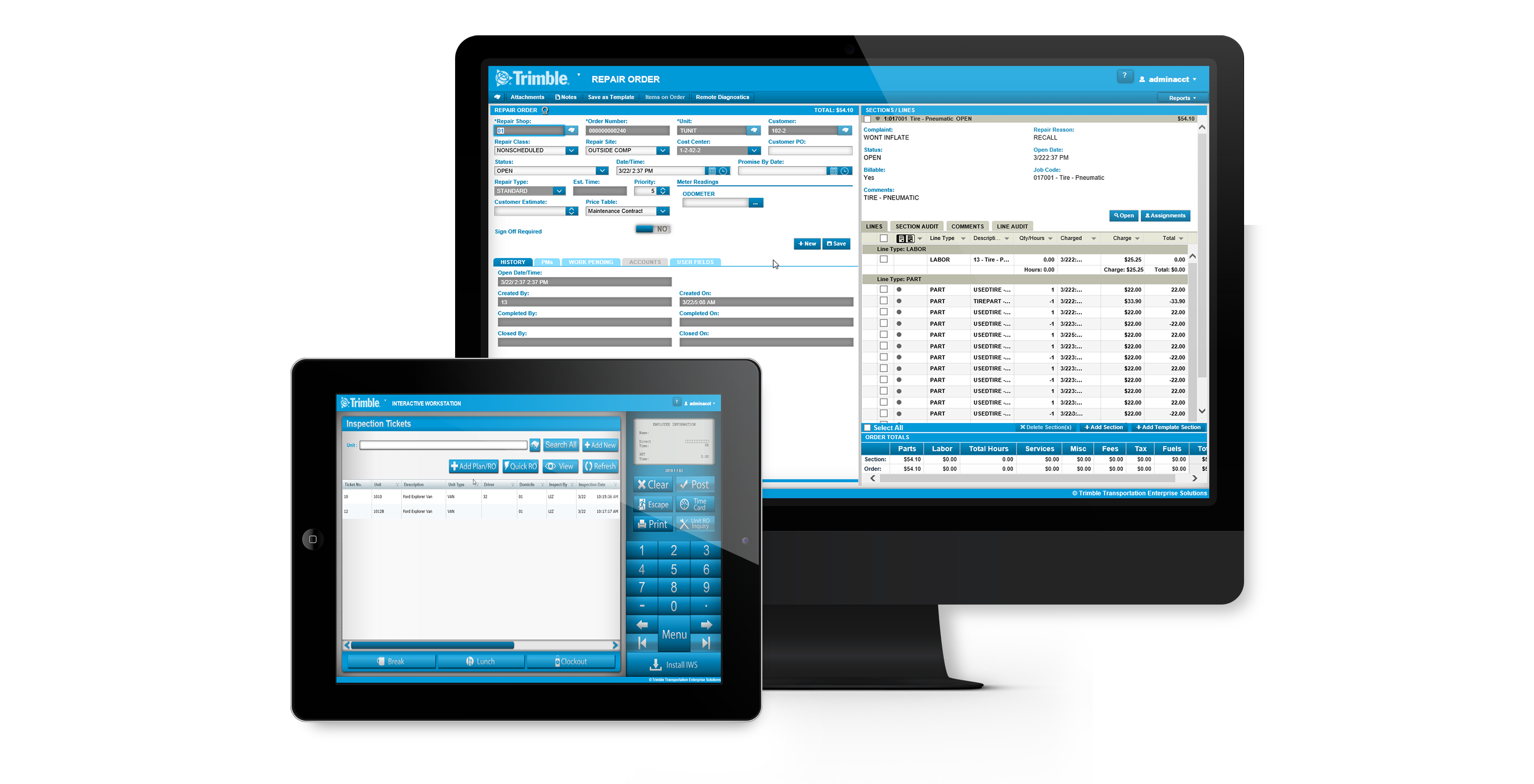 Desktop and Tablet view of TMT Fleet Maintenance dashboard
